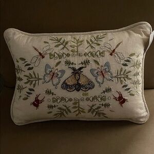 Sonoma Nature-Inspired Cream Pillow with Embroidered Insects